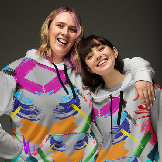 Hipyfi Recycled Unisex Hoodie with bold abstract paintstroke design and eco-friendly fabric. front