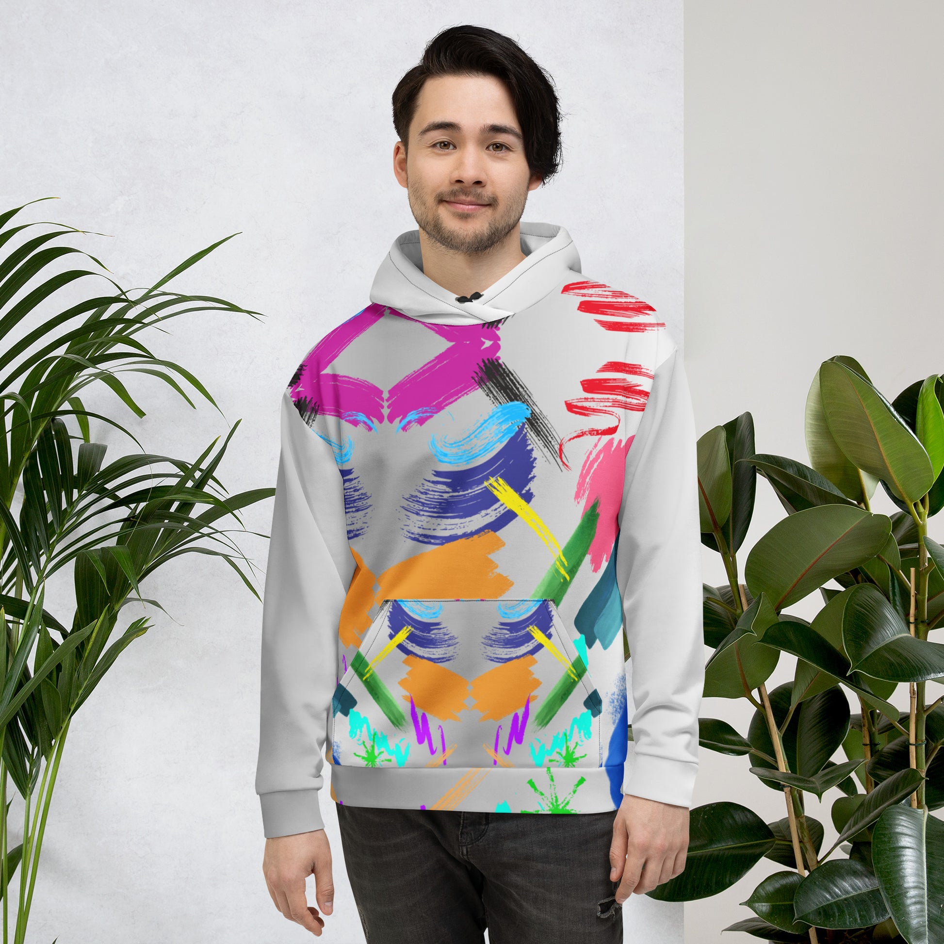 Hipyfi Recycled Unisex Hoodie with bold abstract paintstroke design and eco-friendly fabric. front-2