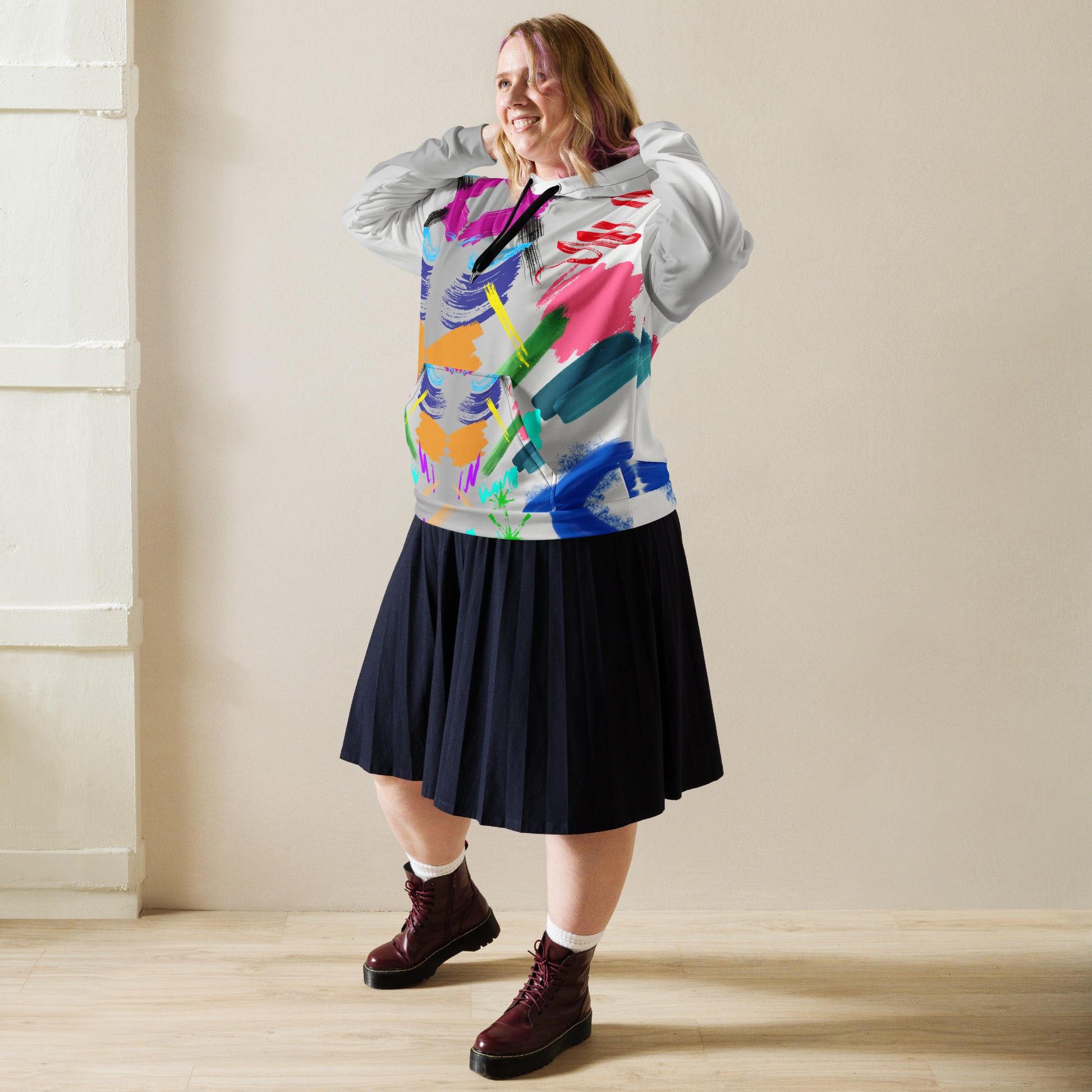 Hipyfi Recycled Unisex Hoodie with bold abstract paintstroke design and eco-friendly fabric. front-3