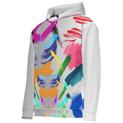 Hipyfi Recycled Unisex Hoodie with bold abstract paintstroke design and eco-friendly fabric. left-front-4