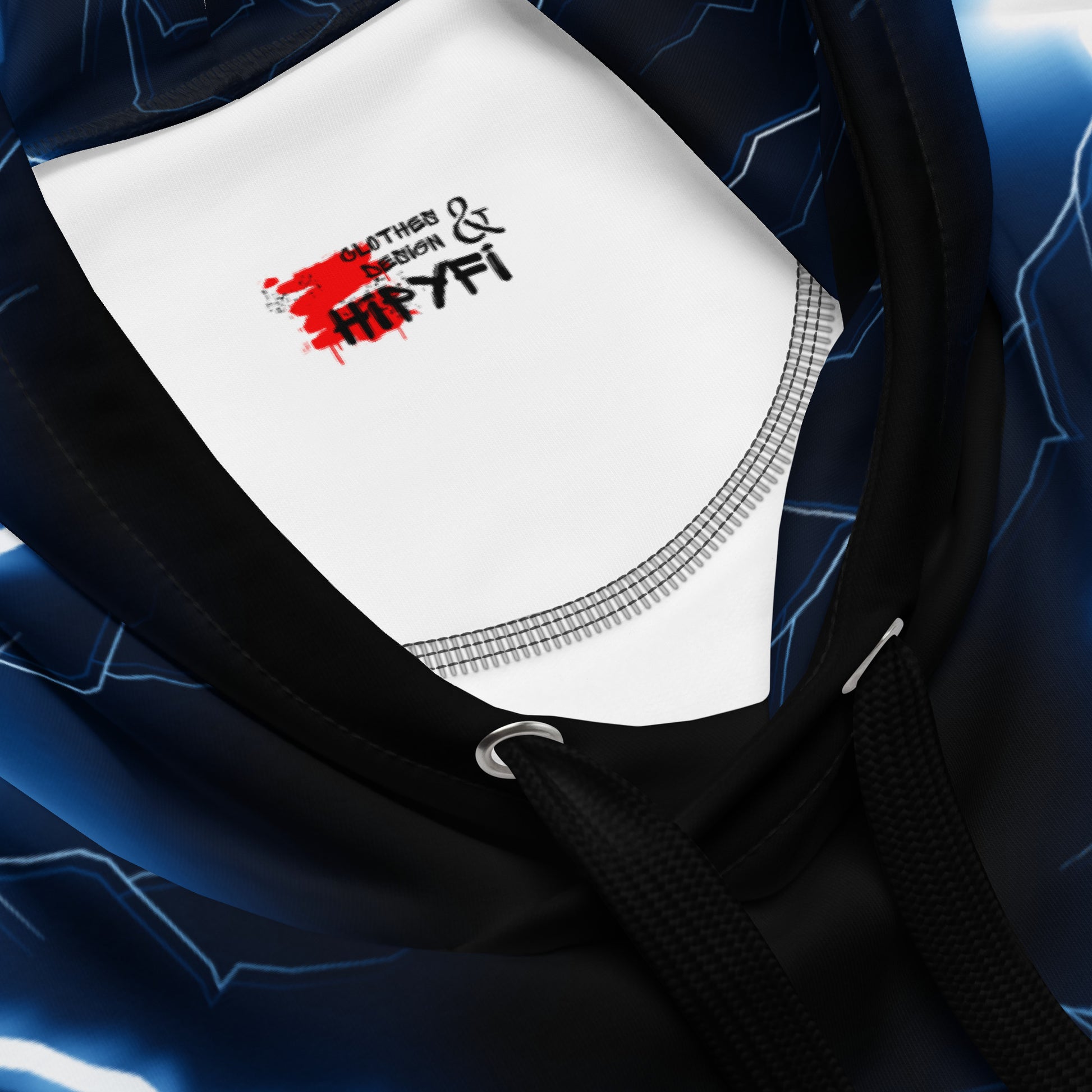 Electric blue lightning bolt recycled unisex hoodie with glowing graphic – Hipyfi Clothes & Design. product-details-2