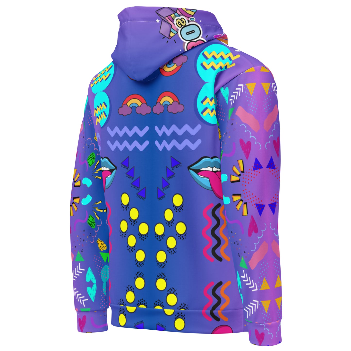 Unisex recycled pop art hoodie with retro 80s graphic design and vibrant neon colors by Hipyfi Clothes & Design. right-back-6