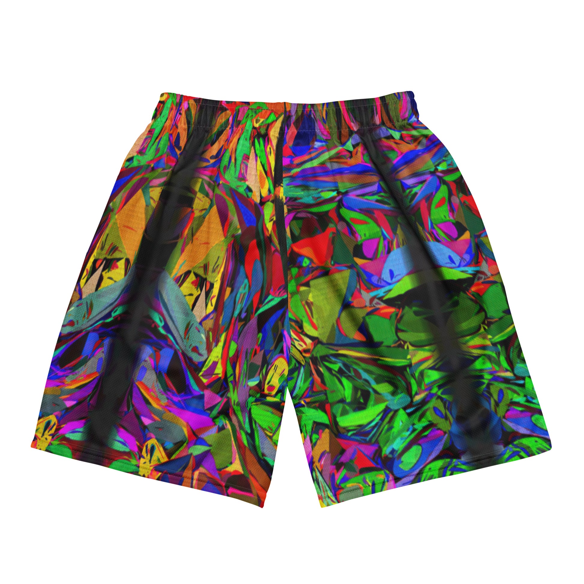 Neon Chaos Unisex Mesh Shorts – Eco-friendly athletic fit with vibrant abstract and modern streetwear design by Hipyfi Clothes & Design. Back-5