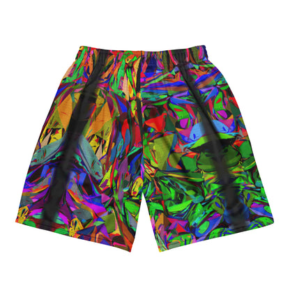 Neon Chaos Unisex Mesh Shorts – Eco-friendly athletic fit with vibrant abstract and modern streetwear design by Hipyfi Clothes & Design. Back-5