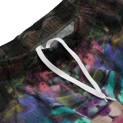 Chromatic Dreams unisex mesh shorts with vibrant abstract print, made from recycled fabric by Hipyfi Clothes & Design. product-details-2
