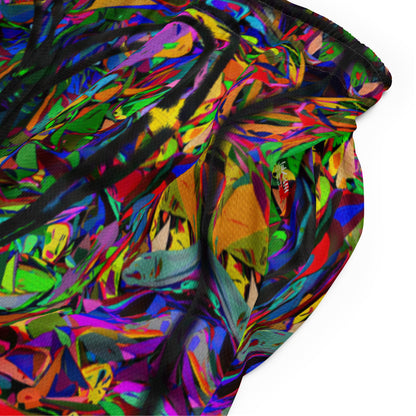 Neon Chaos Unisex Mesh Shorts – Eco-friendly athletic fit with vibrant abstract and modern streetwear design by Hipyfi Clothes & Design. product-details