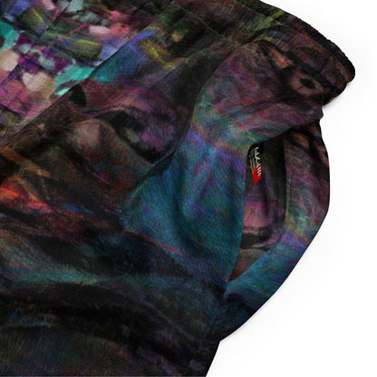 Chromatic Dreams unisex mesh shorts with vibrant abstract print, made from recycled fabric by Hipyfi Clothes & Design. product-details