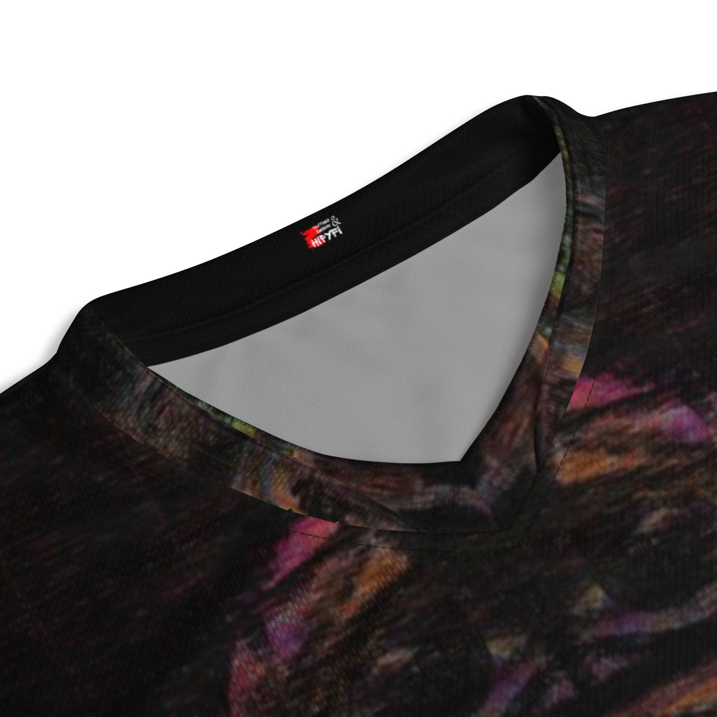 Chromatic Dreams unisex sports jersey made from recycled polyester, a vibrant, abstract design and sustainable activewear by Hipyfi. product-details