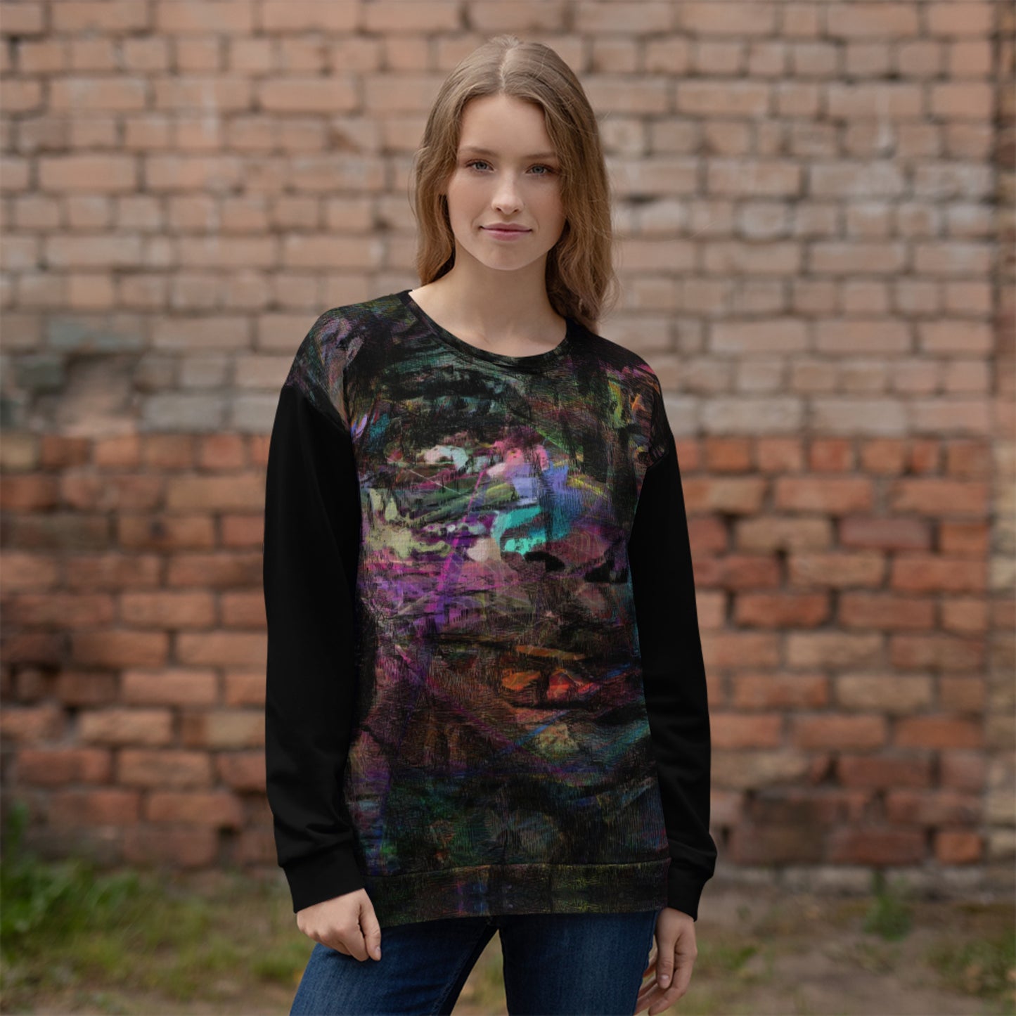 Chromatic Dreams Unisex Eco Sweatshirt by Hipyfi – sustainable recycled fabric with vibrant abstract graphic print in bold colors. front-2