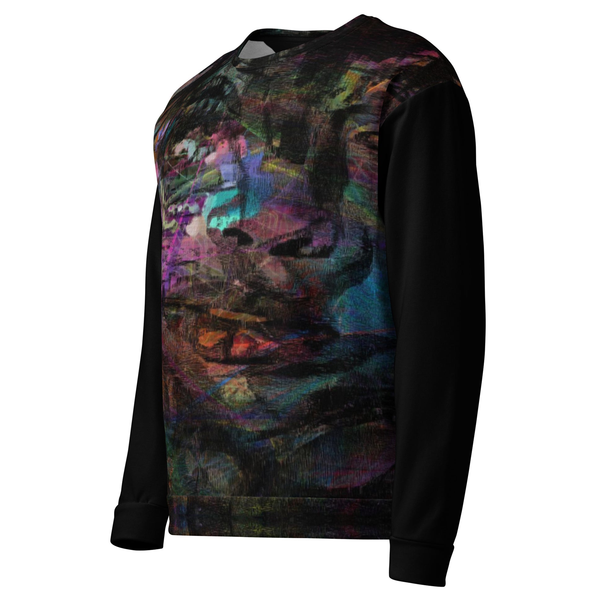 Chromatic Dreams Unisex Eco Sweatshirt by Hipyfi – sustainable recycled fabric with vibrant abstract graphic print in bold colors. left-front-6