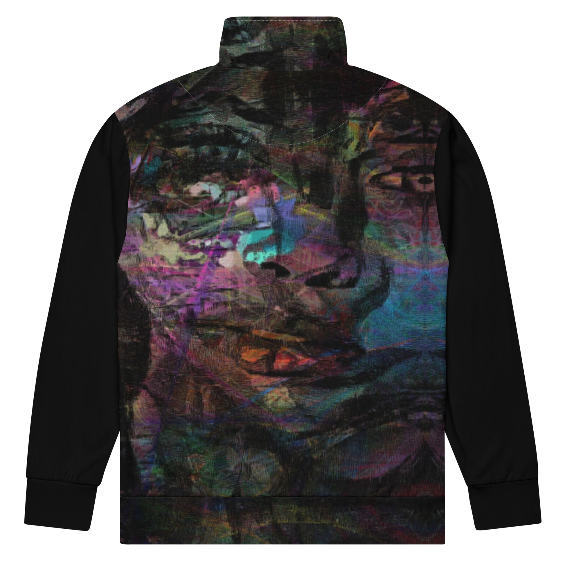 Hipyfi Chromatic Dreams Recycled Unisex Track Jacket with vibrant abstract art print, eco-friendly brushed fleece interior, and premium-quality zippers. back-6