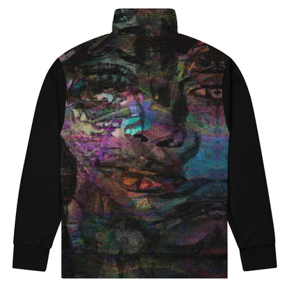 Hipyfi Chromatic Dreams Recycled Unisex Track Jacket with vibrant abstract art print, eco-friendly brushed fleece interior, and premium-quality zippers. back-6