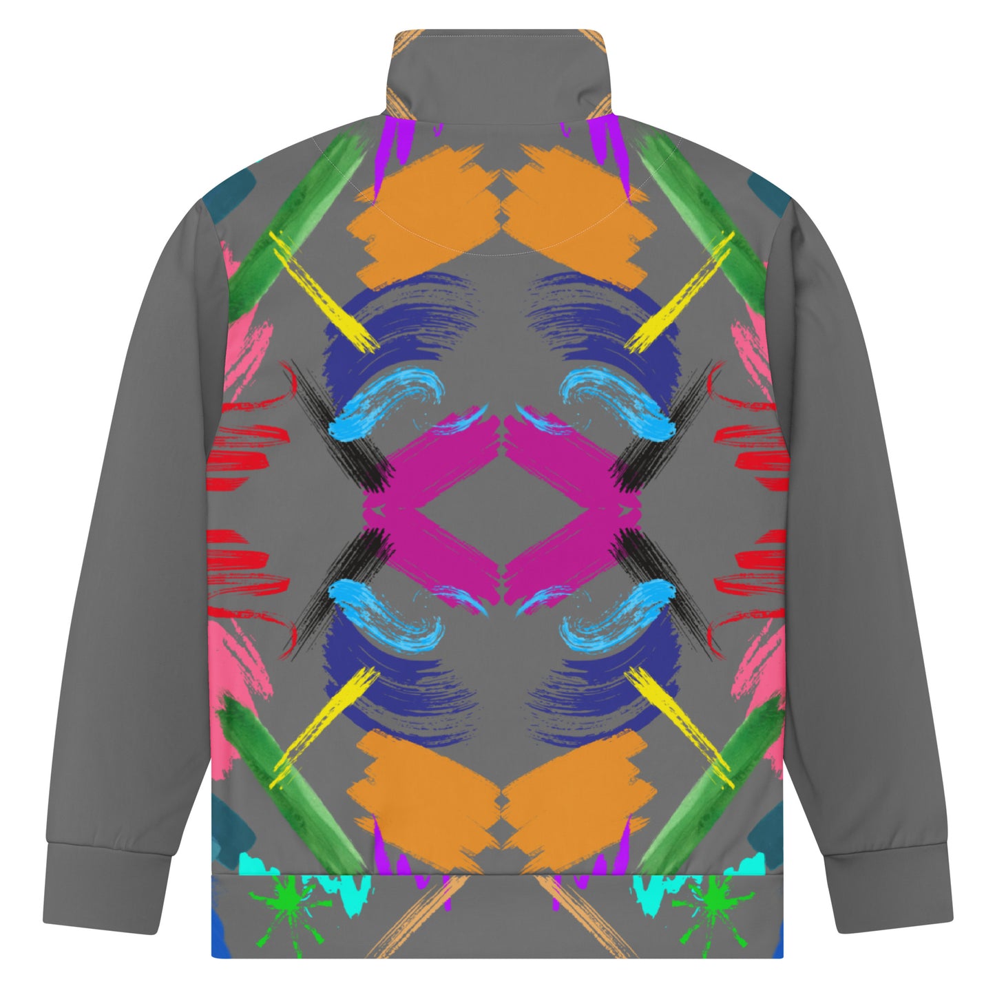 Hipyfi Recycled Unisex Track Jacket with vibrant artistic design, eco-friendly streetwear made from recycled polyester. back-5
