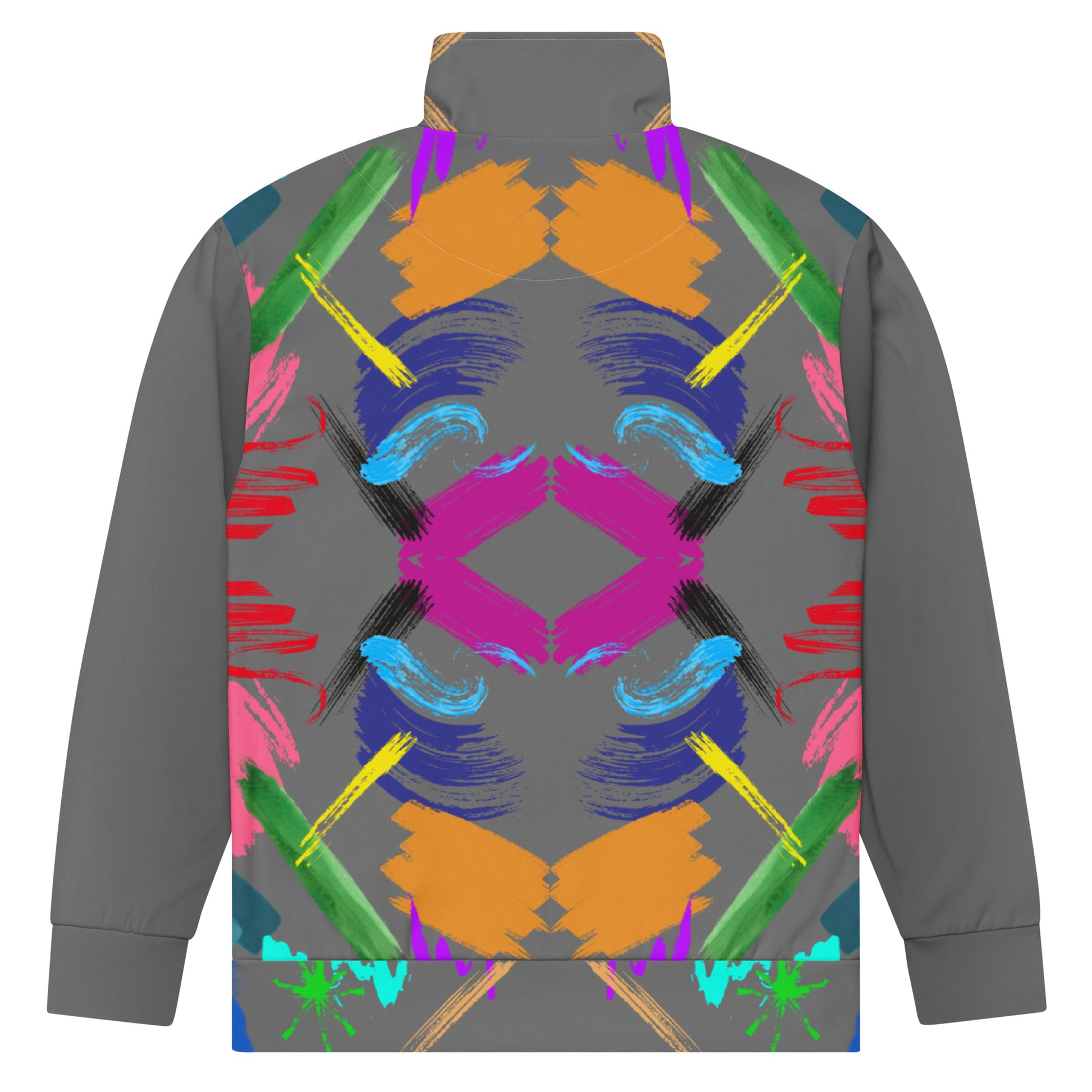 Hipyfi Recycled Unisex Track Jacket with vibrant artistic design, eco-friendly streetwear made from recycled polyester. back-5