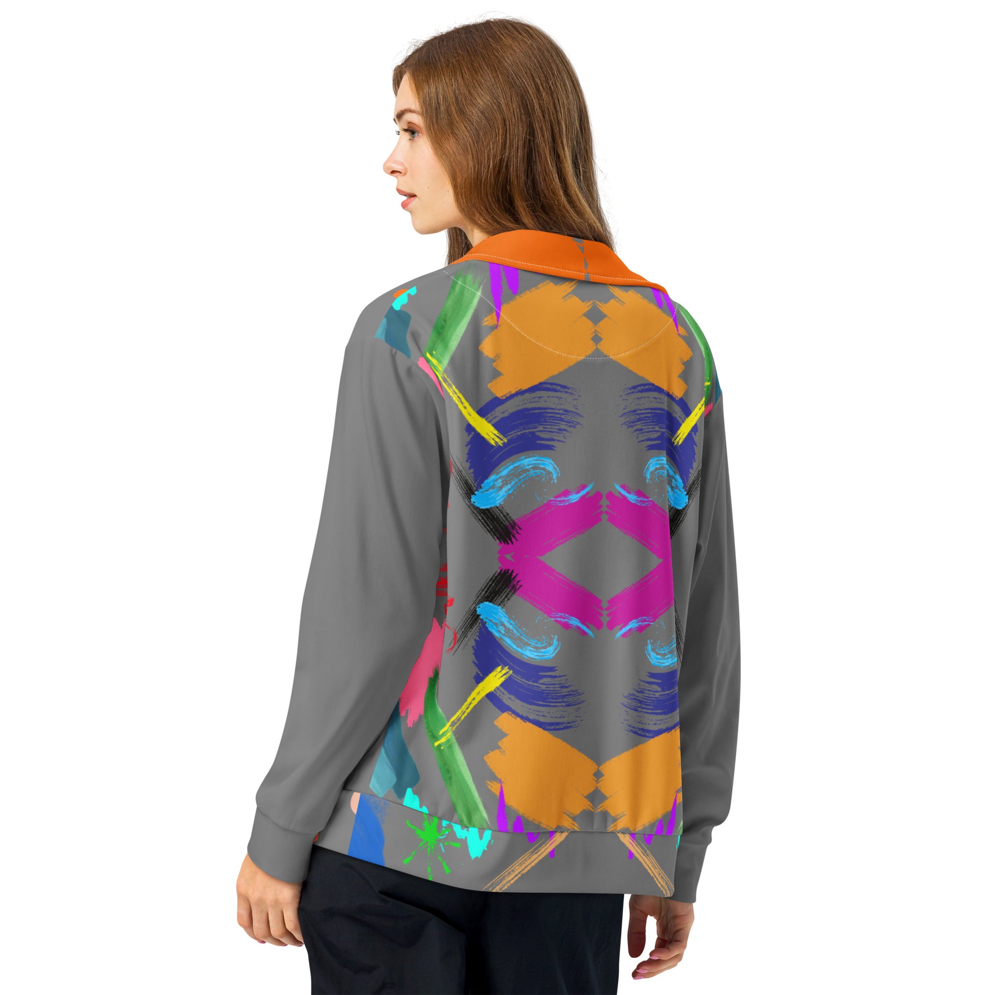 Hipyfi Recycled Unisex Track Jacket with vibrant artistic design, eco-friendly streetwear made from recycled polyester. back-3