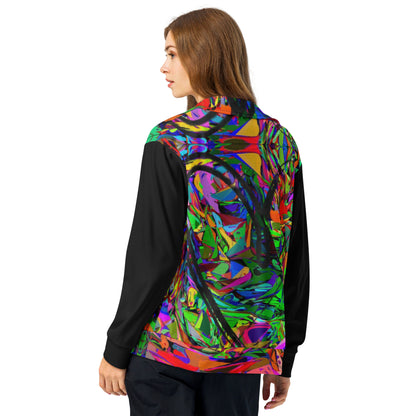 Neon Mythos recycled unisex track jacket with vibrant abstract art print by Hipyfi – colorful eco-friendly streetwear Back-2