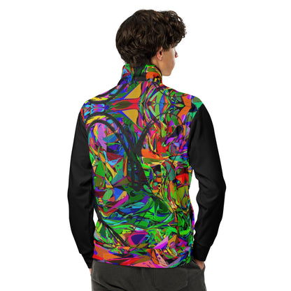 Neon Mythos recycled unisex track jacket with vibrant abstract art print by Hipyfi – colorful eco-friendly streetwear Back-3