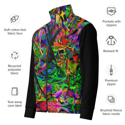Neon Mythos recycled unisex track jacket with vibrant abstract art print by Hipyfi – colorful eco-friendly streetwear Product-info