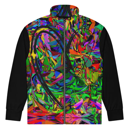 Neon Mythos recycled unisex track jacket with vibrant abstract art print by Hipyfi – colorful eco-friendly streetwear    Front-8