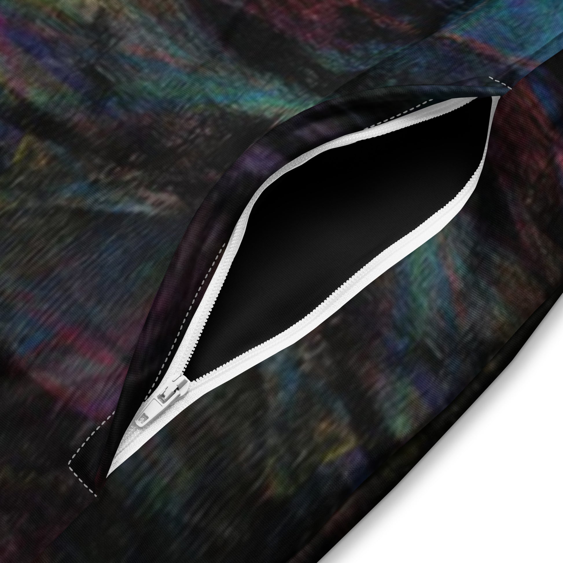 Hipyfi Chromatic Dreams Recycled Unisex Track Jacket with vibrant abstract art print, eco-friendly brushed fleece interior, and premium-quality zippers. product-details-2