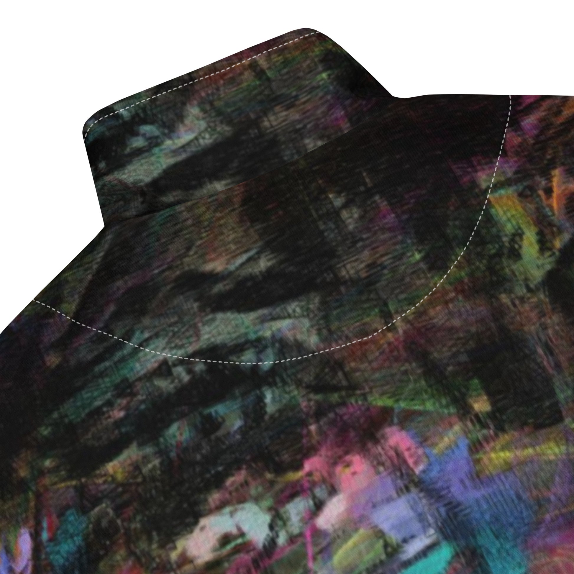 Hipyfi Chromatic Dreams Recycled Unisex Track Jacket with vibrant abstract art print, eco-friendly brushed fleece interior, and premium-quality zippers. product-details-4