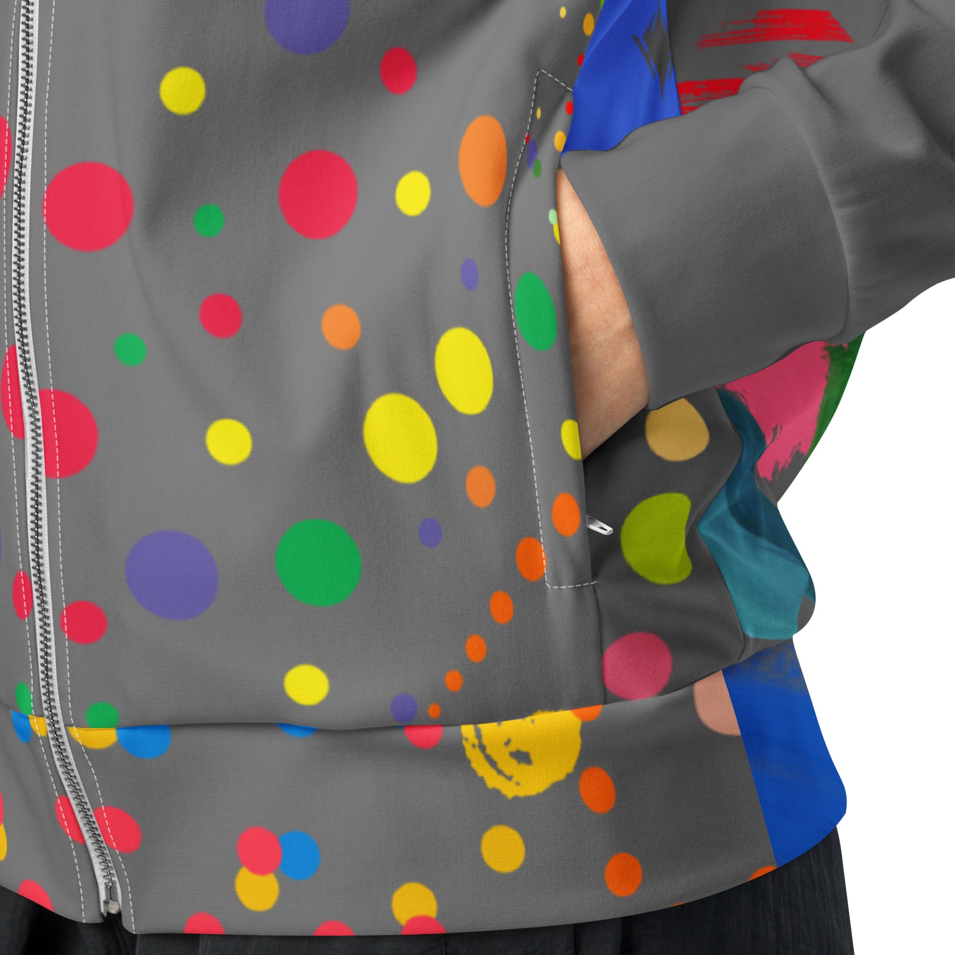 Hipyfi Recycled Unisex Track Jacket with vibrant artistic design, eco-friendly streetwear made from recycled polyester. product-details