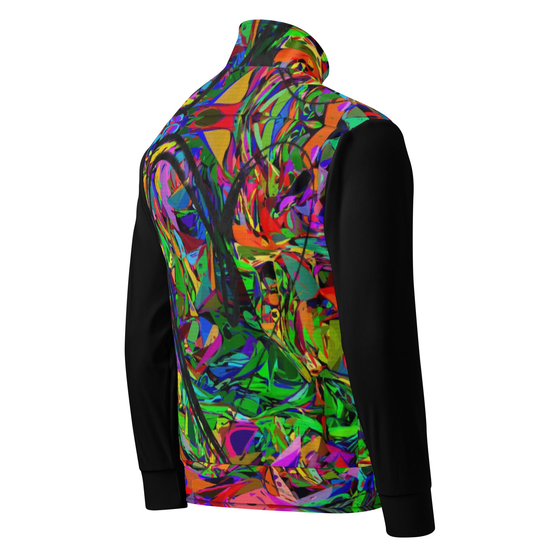 Neon Mythos recycled unisex track jacket with vibrant abstract art print by Hipyfi – colorful eco-friendly streetwear Right-back-4