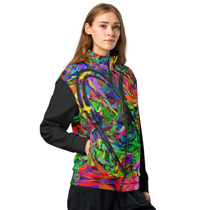 Neon Mythos recycled unisex track jacket with vibrant abstract art print by Hipyfi – colorful eco-friendly streetwear Right-Front-2
