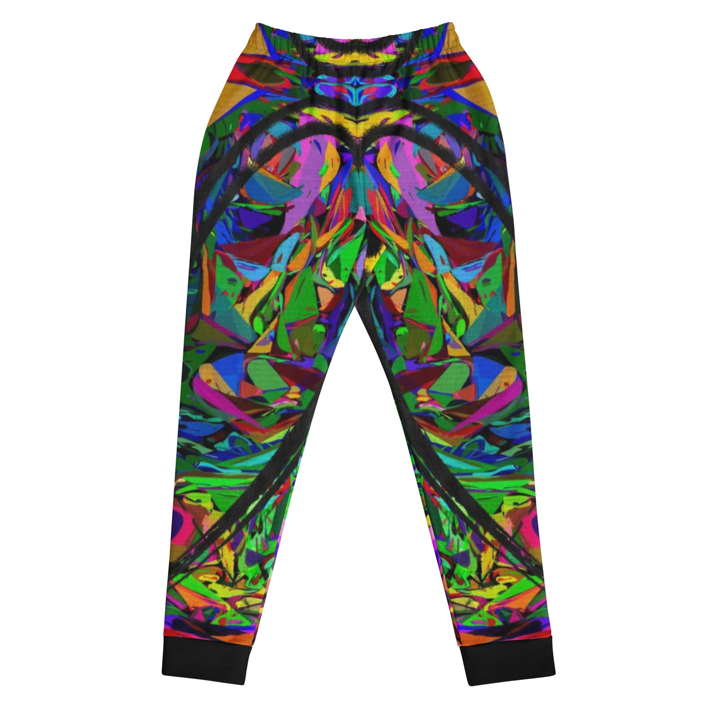 Eco-friendly women’s joggers with vibrant abstract neon print – Neon Mythos design by Hipyfi Clothes & Design Back-4