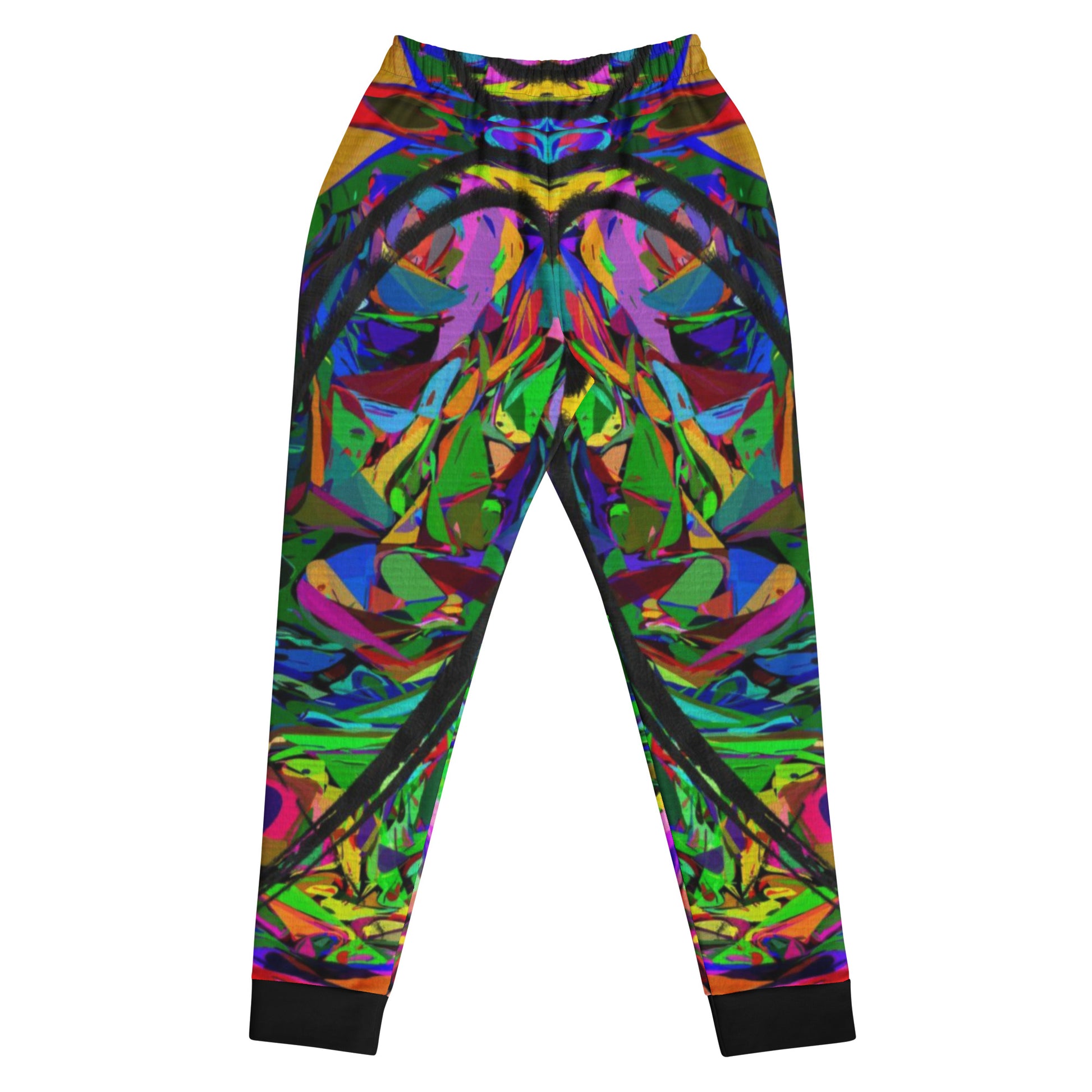 Eco-friendly women’s joggers with vibrant abstract neon print – Neon Mythos design by Hipyfi Clothes & Design Back-4