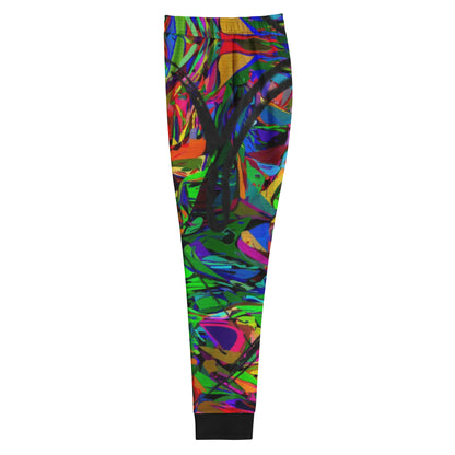 Eco-friendly women’s joggers with vibrant abstract neon print – Neon Mythos design by Hipyfi Clothes & Design Left-3