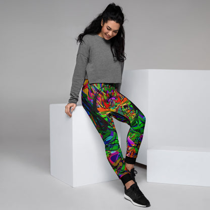 Eco-friendly women’s joggers with vibrant abstract neon print – Neon Mythos design by Hipyfi Clothes & Design Right
