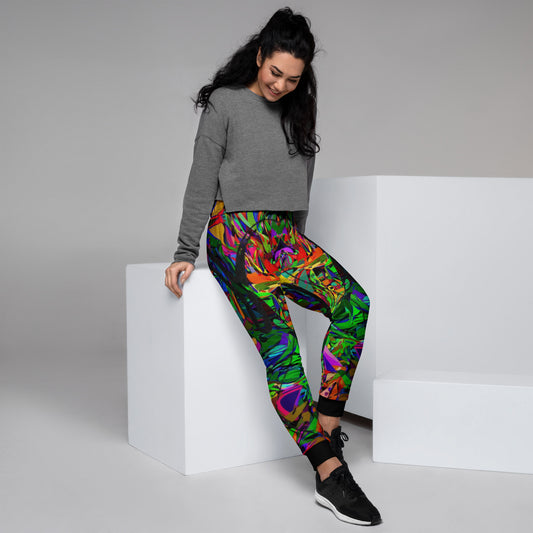 Eco-friendly women’s joggers with vibrant abstract neon print – Neon Mythos design by Hipyfi Clothes & Design Right