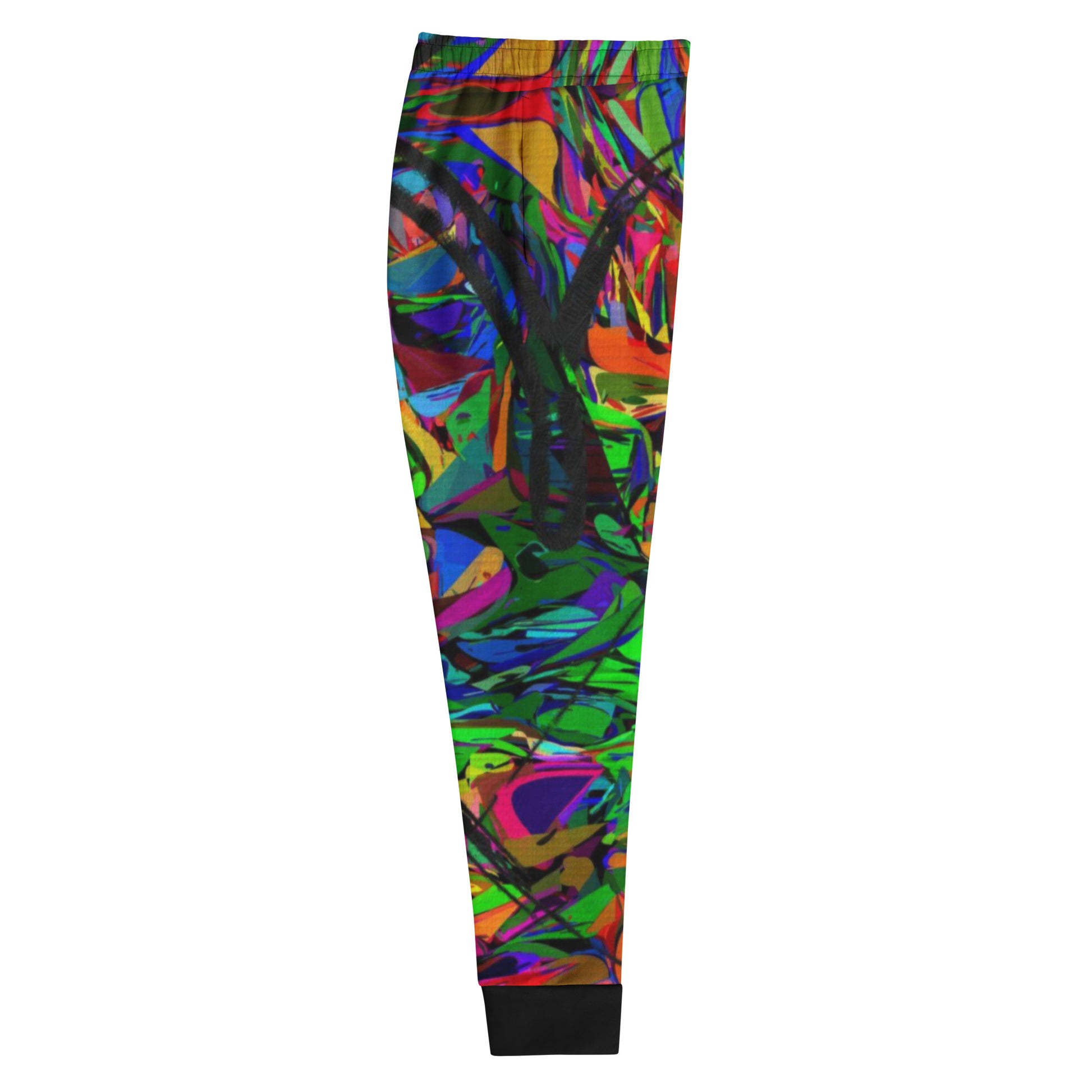 Eco-friendly women’s joggers with vibrant abstract neon print – Neon Mythos design by Hipyfi Clothes & Design Right-3