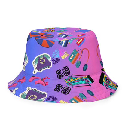 Reversible retro bucket hat with 80s pattern and gradient design by Hipyfi Clothes & Design back-outside-4