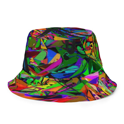 Neon Mythos reversible bucket hat with abstract multicolor streetwear design, unisex fit by Hipyfi Clothes & Design. back-outside