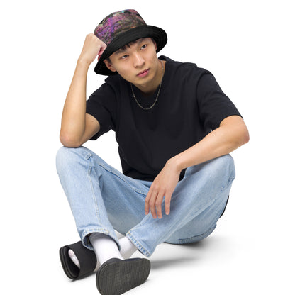 Hipyfi Chromatic Dreams Reversible Bucket Hat: Vibrant modern art print, unisex design. Lightweight & breathable for festivals. men front-2-outside