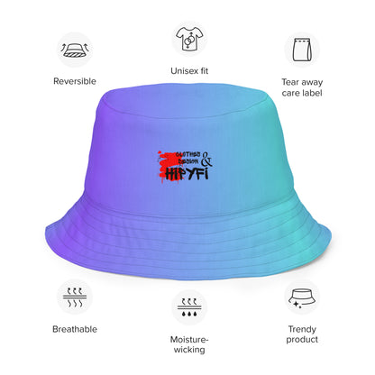 Reversible retro bucket hat with 80s pattern and gradient design by Hipyfi Clothes & Design Product-info