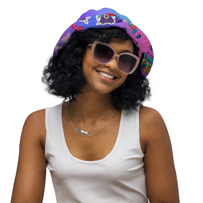 Reversible retro bucket hat with 80s pattern and gradient design by Hipyfi Clothes & Design front-inside-2