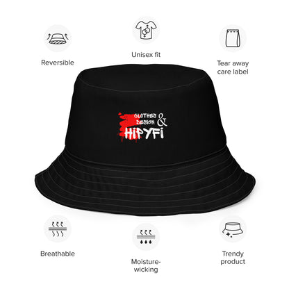 Hipyfi Chromatic Dreams Reversible Bucket Hat: Vibrant modern art print, unisex design. Lightweight & breathable for festivals. inside Product-info