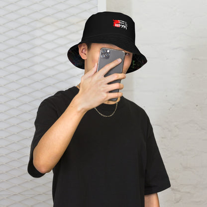 Hipyfi Chromatic Dreams Reversible Bucket Hat: Vibrant modern art print, unisex design. Lightweight & breathable for festivals. men front inside