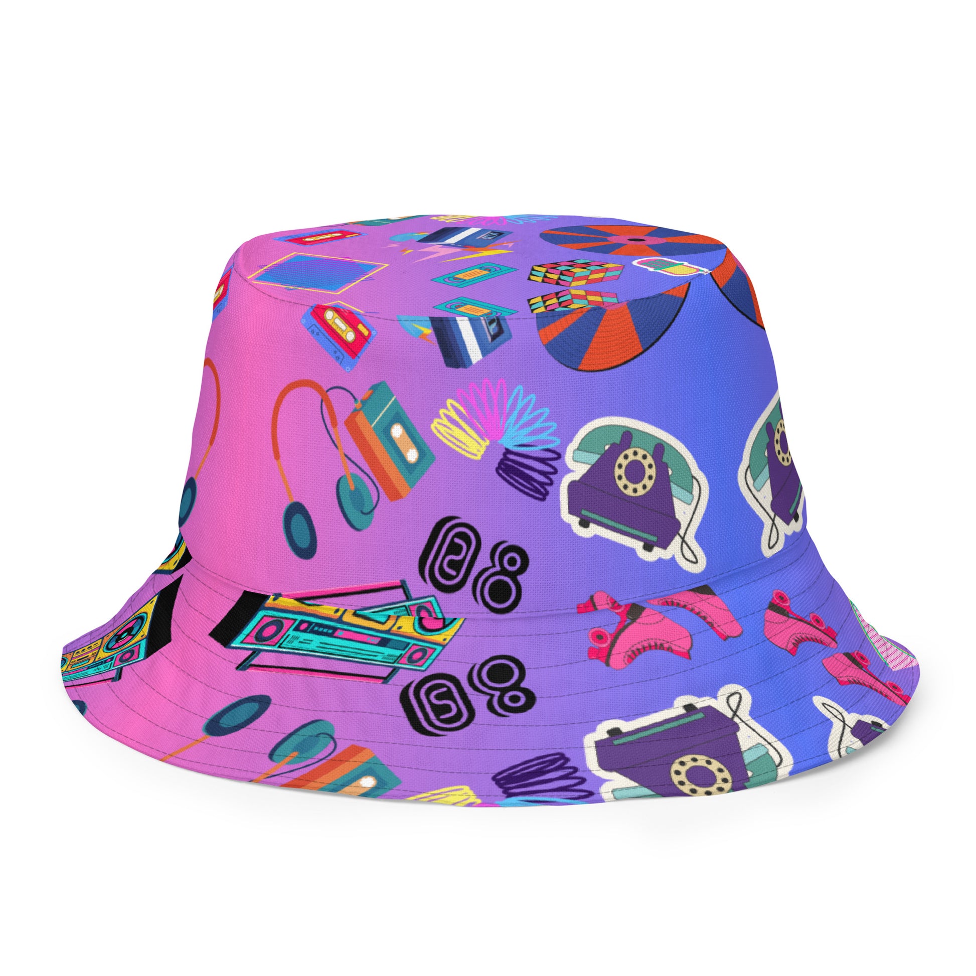 Reversible retro bucket hat with 80s pattern and gradient design by Hipyfi Clothes & Design front-outside-5