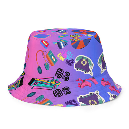 Reversible retro bucket hat with 80s pattern and gradient design by Hipyfi Clothes & Design front-outside-5
