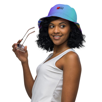 Reversible retro bucket hat with 80s pattern and gradient design by Hipyfi Clothes & Design left-front-inside