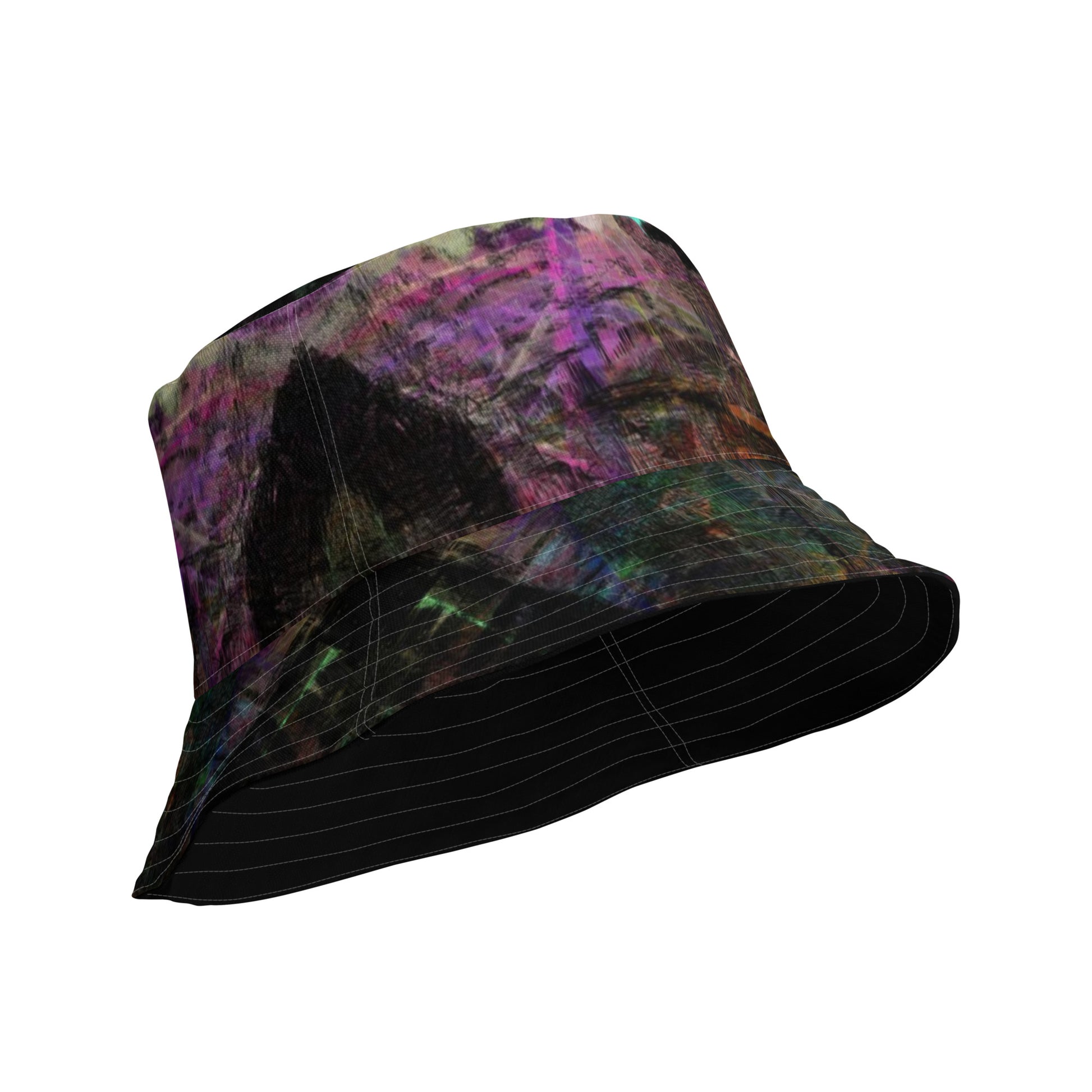Hipyfi Chromatic Dreams Reversible Bucket Hat: Vibrant modern art print, unisex design. Lightweight & breathable for festivals. product-details-outside-2