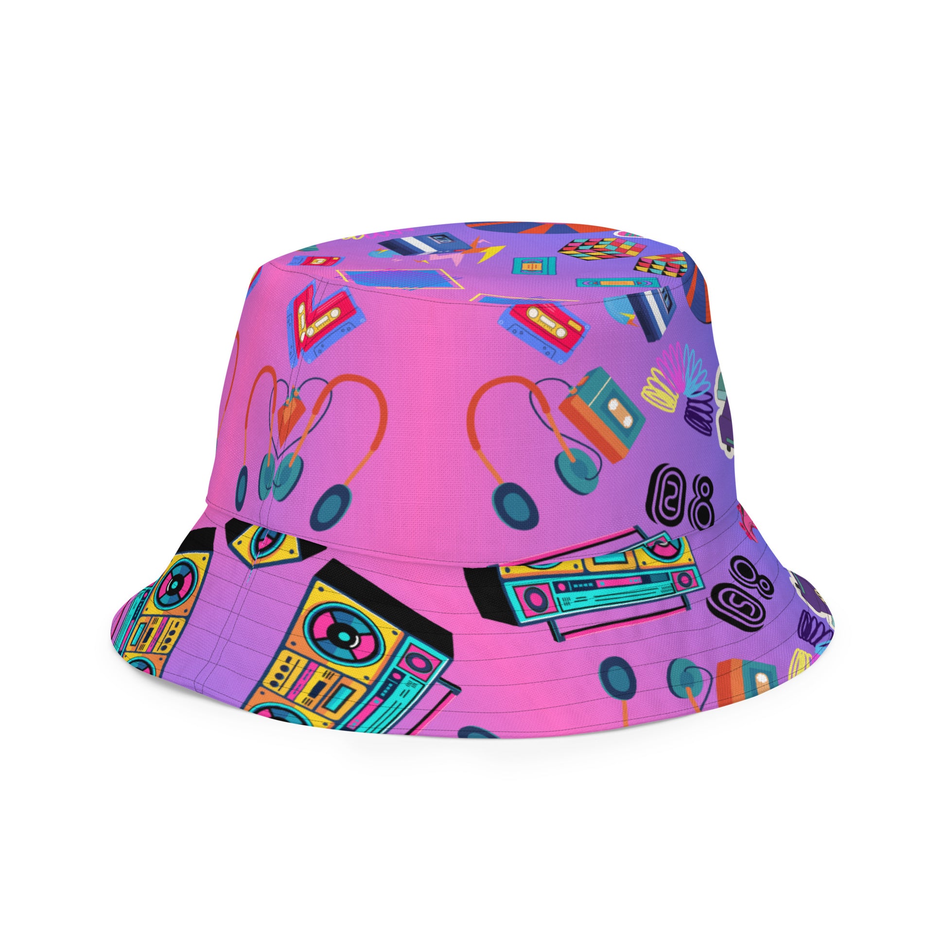 Reversible retro bucket hat with 80s pattern and gradient design by Hipyfi Clothes & Design front-outside-6