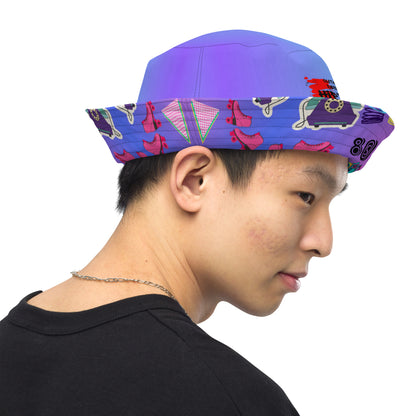 Reversible retro bucket hat with 80s pattern and gradient design by Hipyfi Clothes & Design right-inside-2
