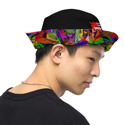 Neon Mythos reversible bucket hat with abstract multicolor streetwear design, unisex fit by Hipyfi Clothes & Design. right-inside