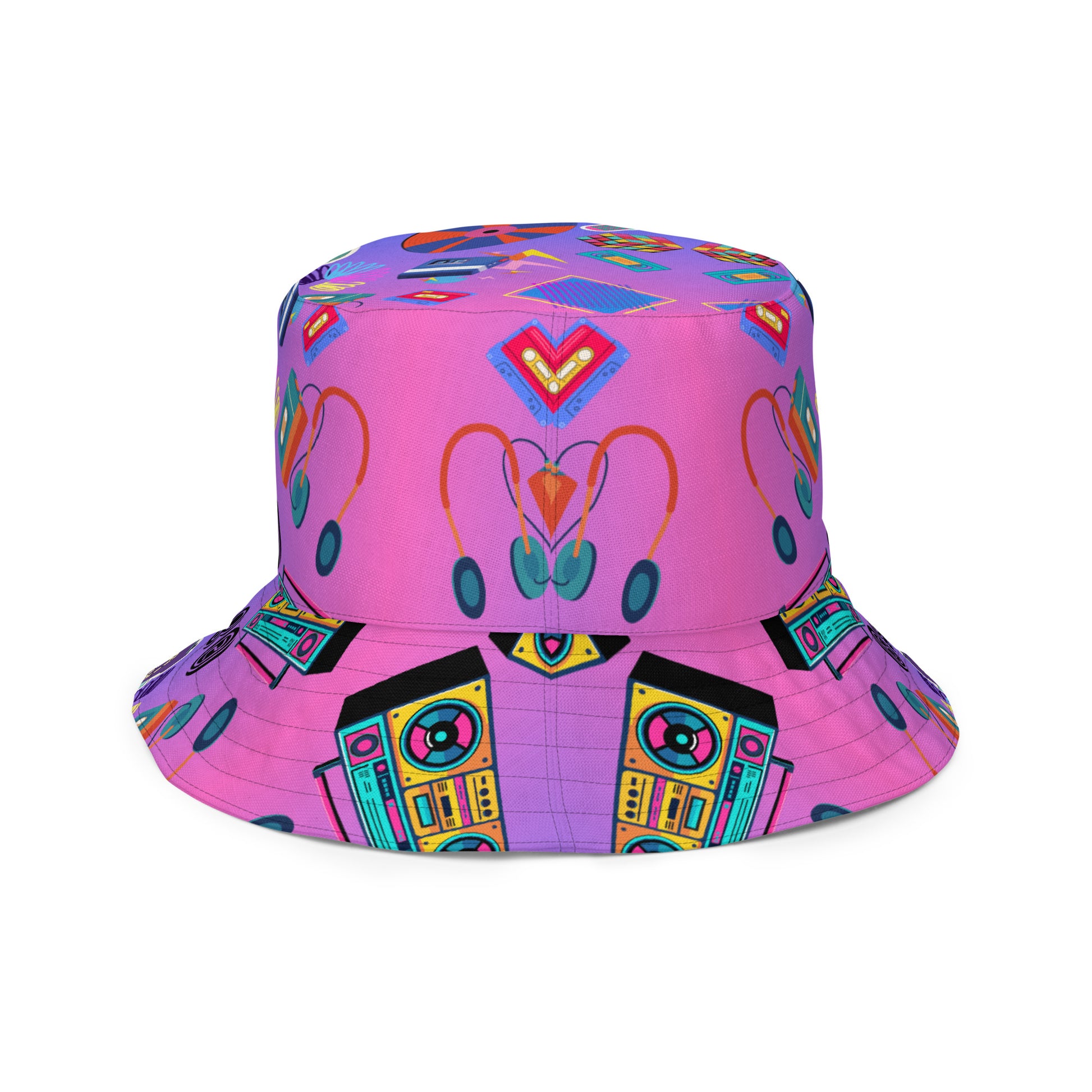 Reversible retro bucket hat with 80s pattern and gradient design by Hipyfi Clothes & Design right-outside-4