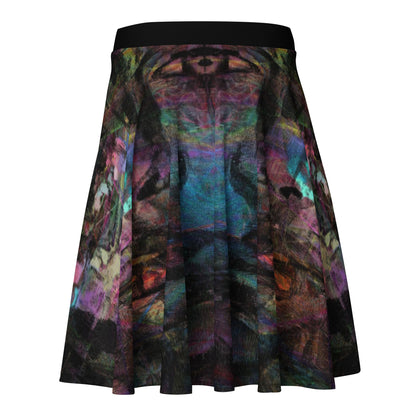 Women's Hipyfi Chromatic Dreams Skater Skirt: Vibrant abstract print, elastic waist, flared streetwear design. Back-2